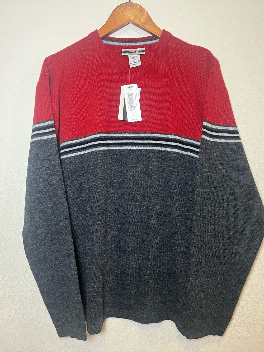 Sears Vintage Y2K Red and Charcoal Colorblock Crewneck Sweater